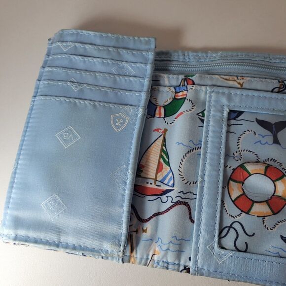 Vera Bradley Tri-fold Wallet Morning Shells Print Navy Blue Cottage Summer Beach - Picture 6 of 7